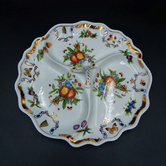 I. Godinger & Co. Yorkshire Three Section Divided Porcelain Tidbit Dish 11 Inch - Picture 4 of 13